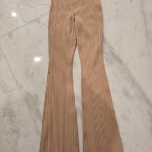 Herve Leger Ribbed Knit Flare Pants in Camel